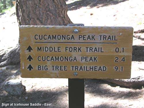  Peak Trail: Middle Fork Trail 0.1 | Cucamonga Peak 2.4 | Big Tree 