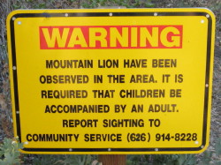 Mountain lion warning sign, Cobly Trail