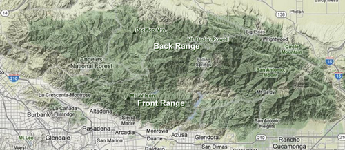 San Gabriel Mountains Front Range Back Range map San Gabriel Mountains Front Range Back Range map